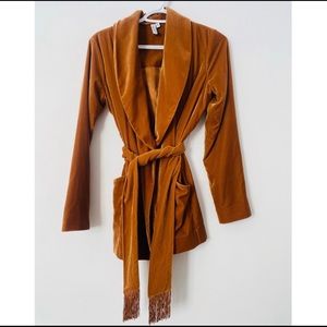 & Other Stories Velour Blazer Fringe Belt Mustard